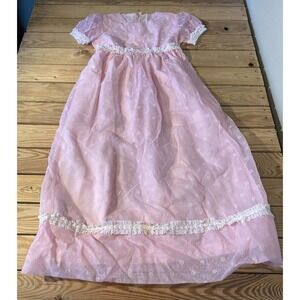 Handmade Vintage Lace Trim Short Sleeve Dress Size Small Girl’s Pink